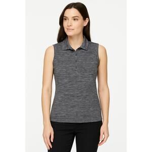 IZOD Heathered Grey Sleeveless Collared‎ Button up Polo Top Womens Size Small